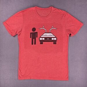 Back To The Future DeLorean Shirt Mens Medium Red Car Graphic Tee DMC Logo